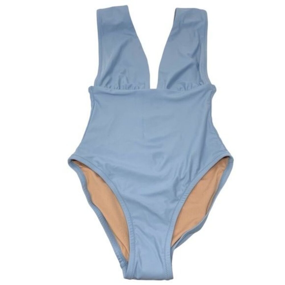 J. Crew V Neck One Piece Swimsuit Blue Mist NWT - Picture 5 of 7